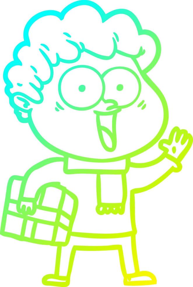 cold gradient line drawing cartoon happy man vector