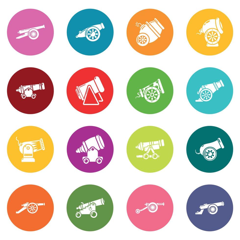 Cannon retro icons set colorful circles vector