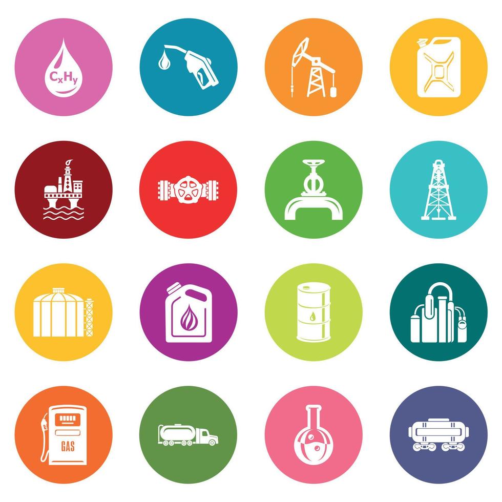 iconos de la industria petrolera establecen vector de círculos coloridos
