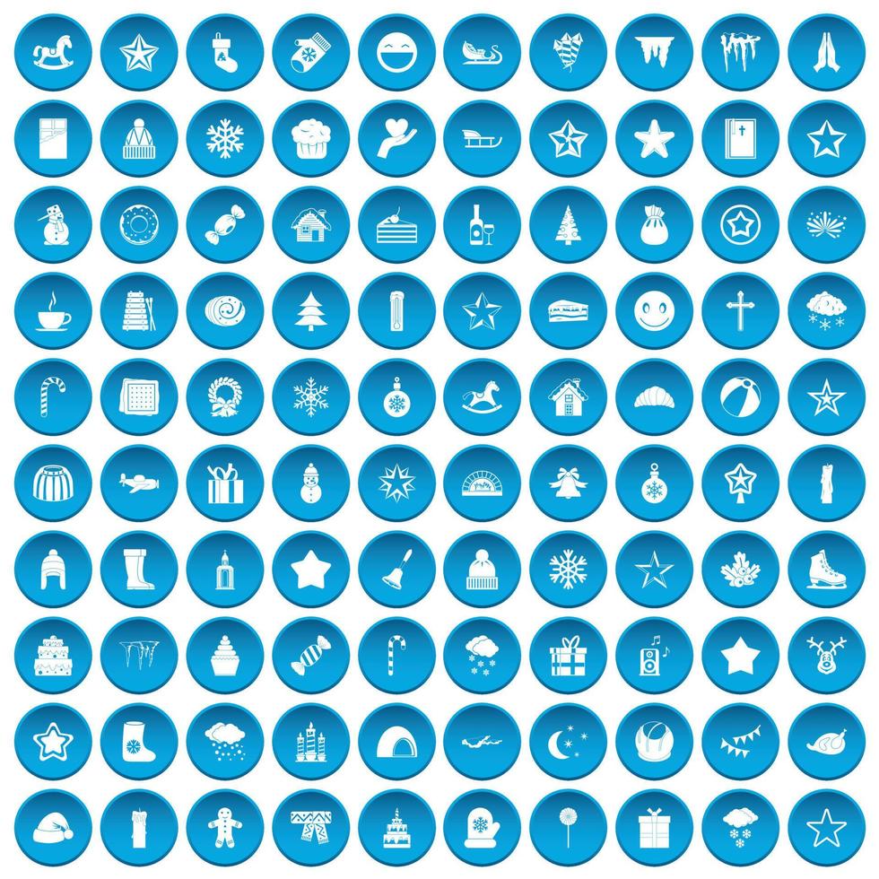 100 christmas icons set blue vector