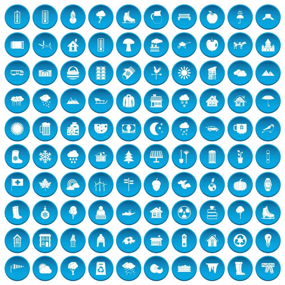 100 iconos de casa de campo conjunto azul vector