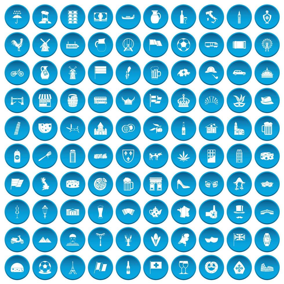 100 europe countries icons set blue vector