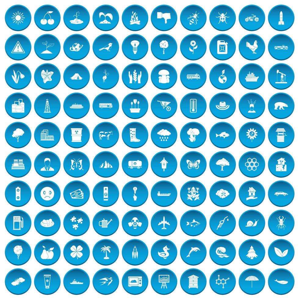 100 global warming icons set blue vector