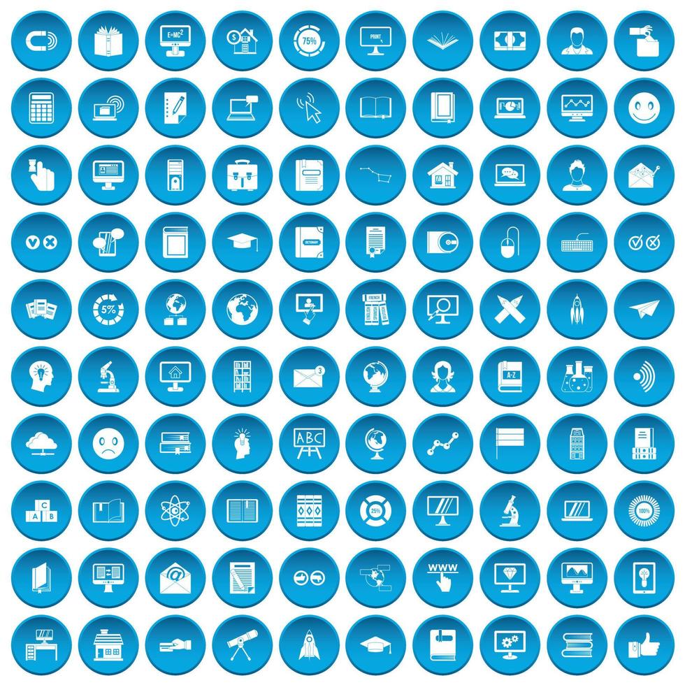 100 e-learning icons set blue vector