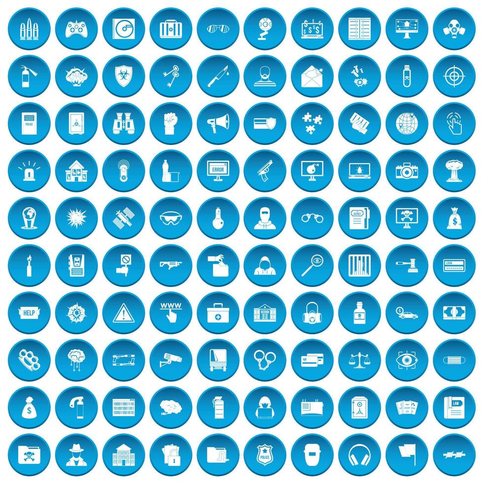 100 iconos de piratería conjunto azul vector