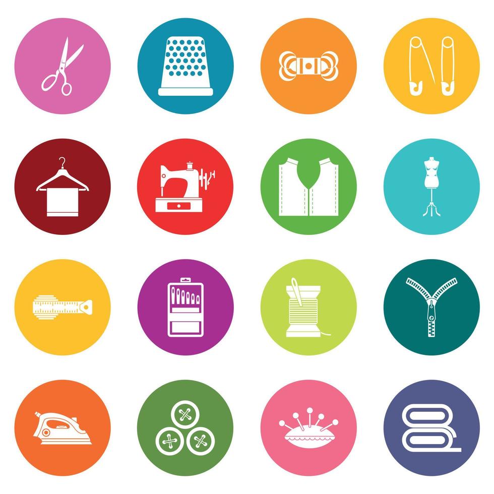 Sewing icons many colors set vector