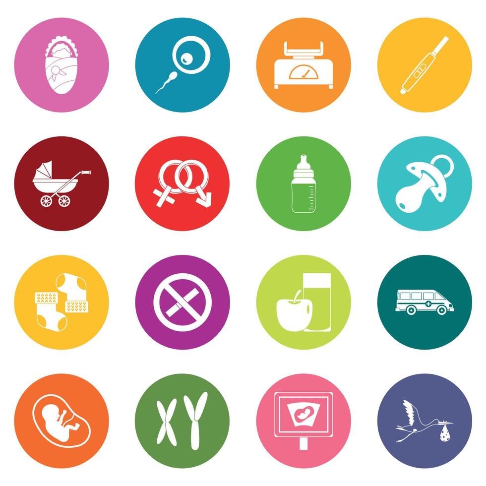 Conjunto de iconos de símbolos de embarazo muchos colores vector