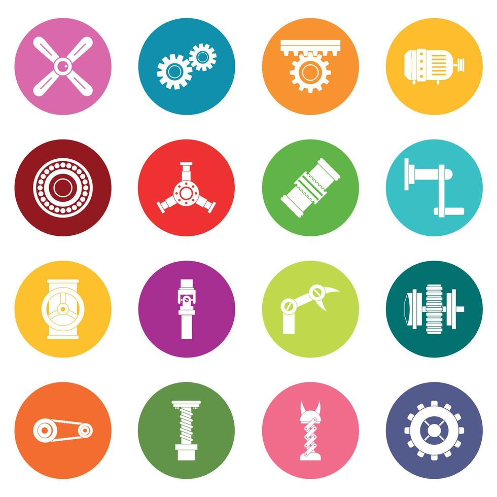 Conjunto de iconos de kit de mecanismos tecnológicos muchos colores vector