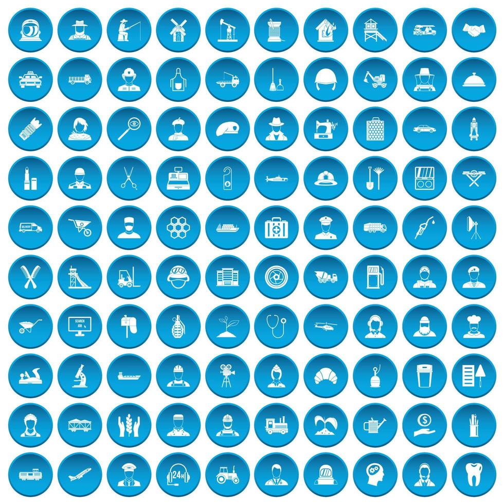 100 iconos de trabajo conjunto azul vector