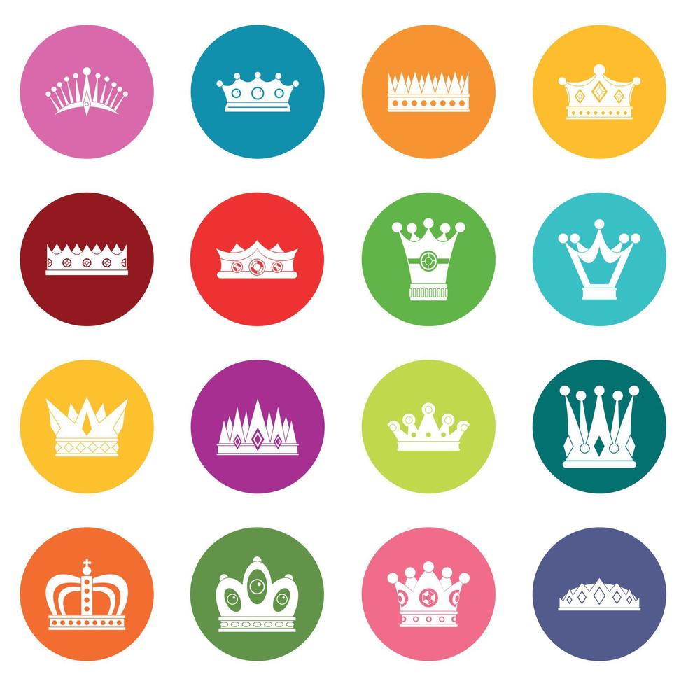 conjunto de iconos de corona muchos colores vector