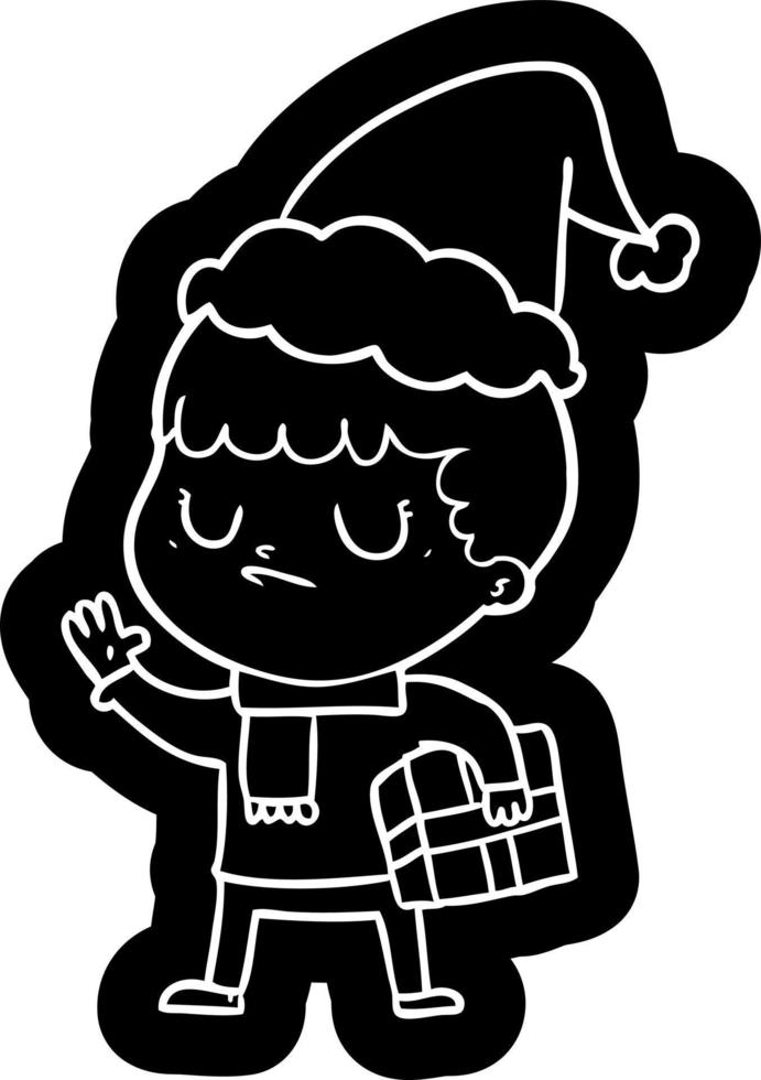 cartoon icon of a grumpy boy wearing santa hat vector
