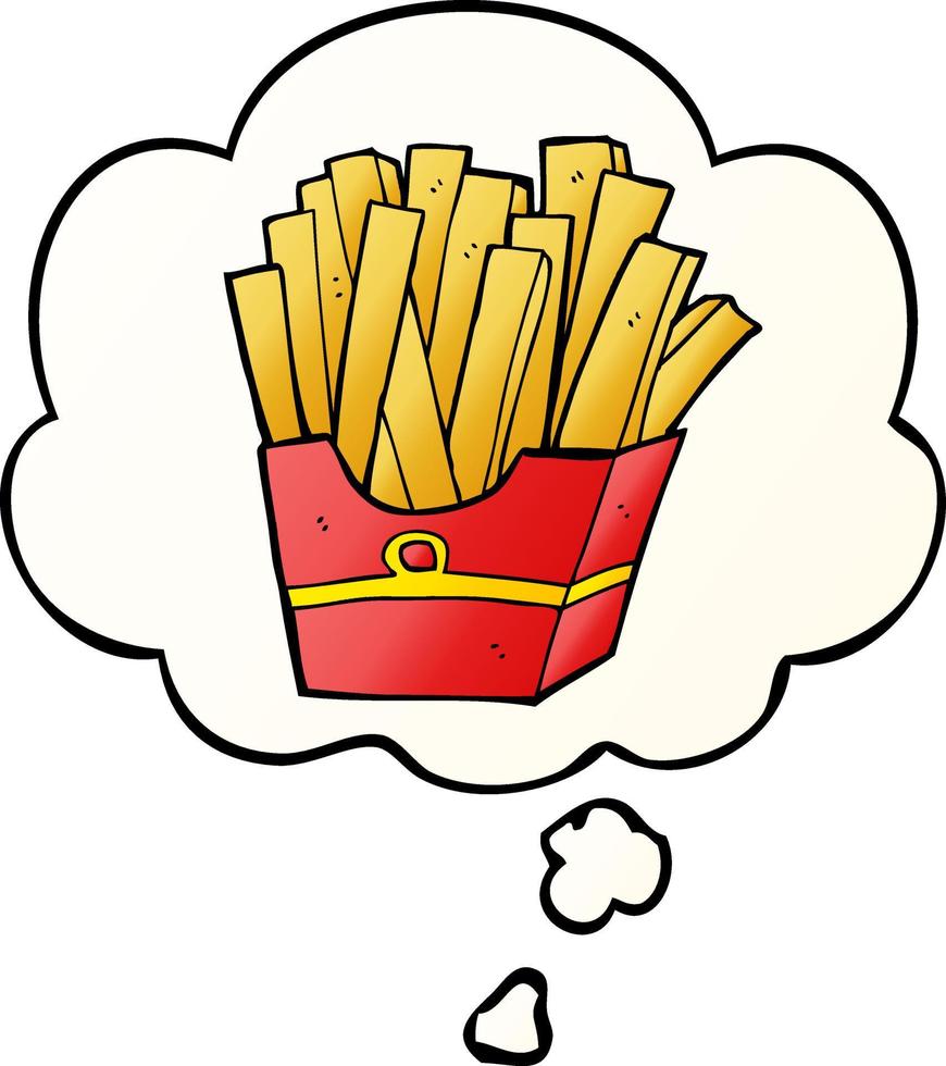 cartoon fries and thought bubble in smooth gradient style vector