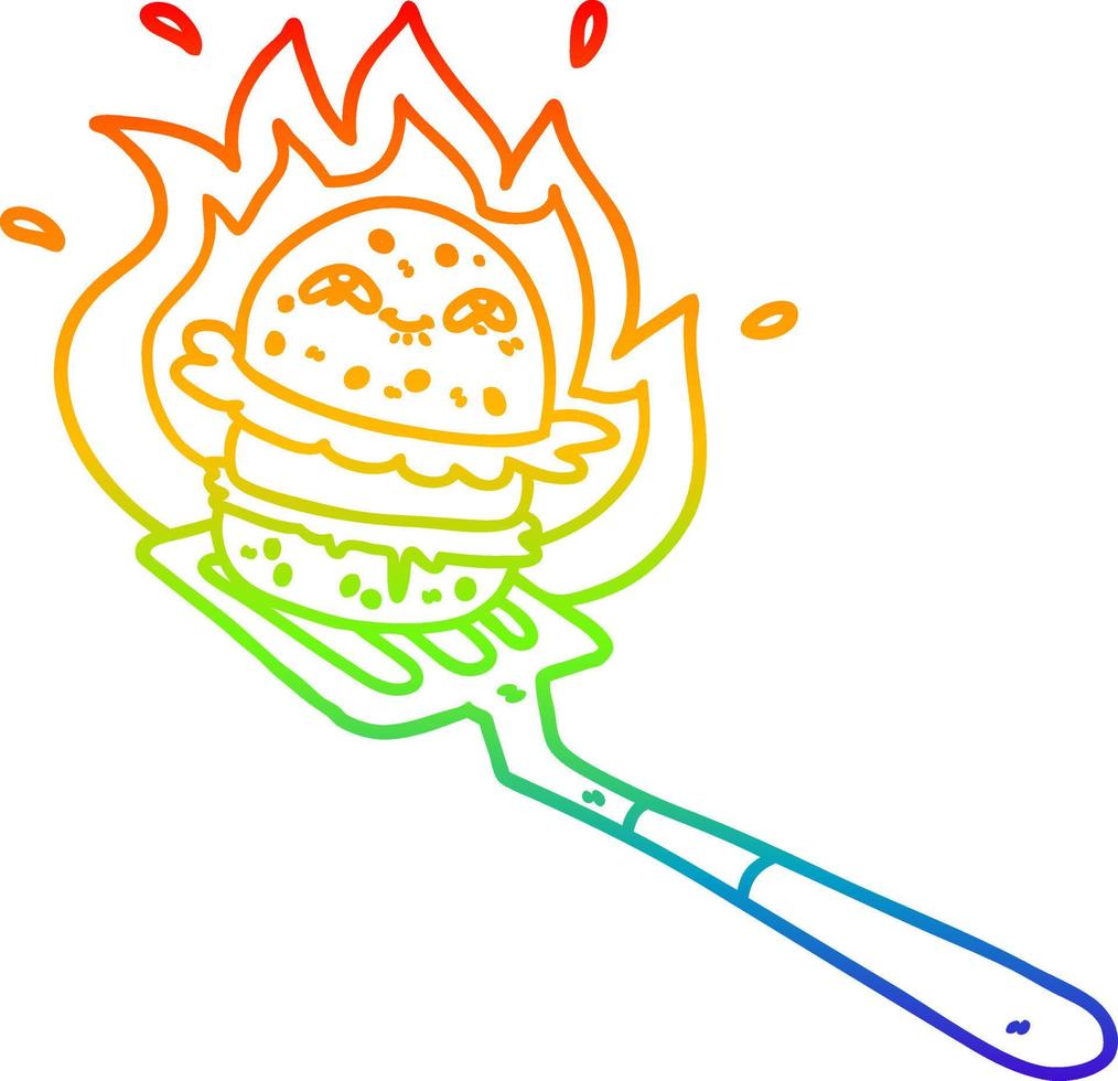 rainbow gradient line drawing cartoon burger cooking vector
