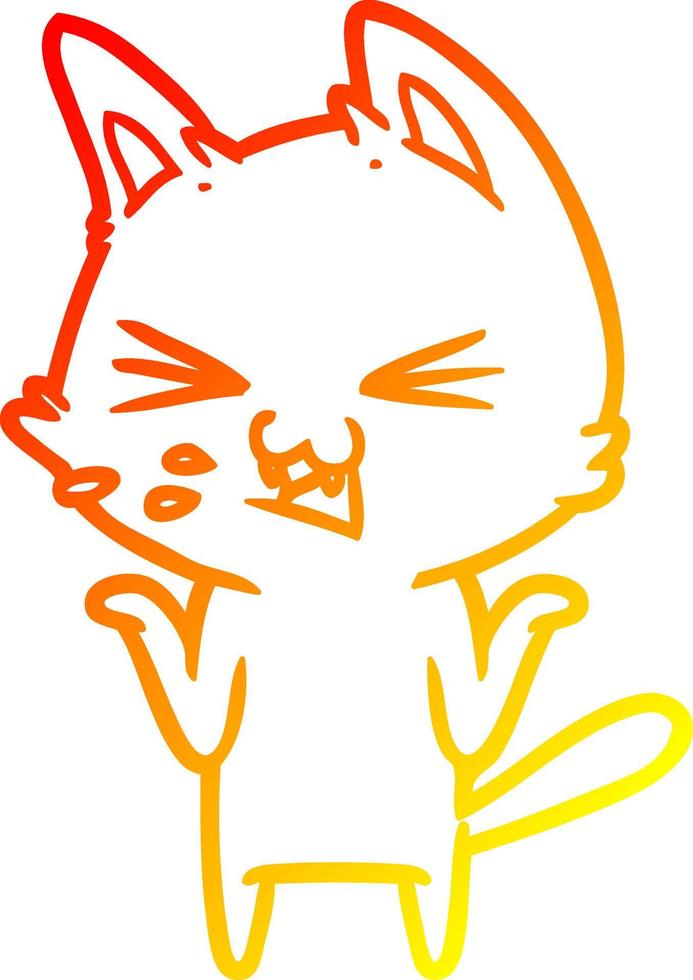warm gradient line drawing cartoon cat hissing vector