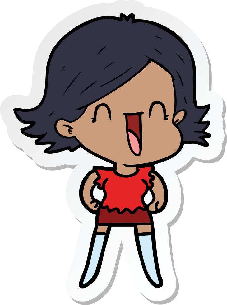 sticker of a cartoon happy woman vector