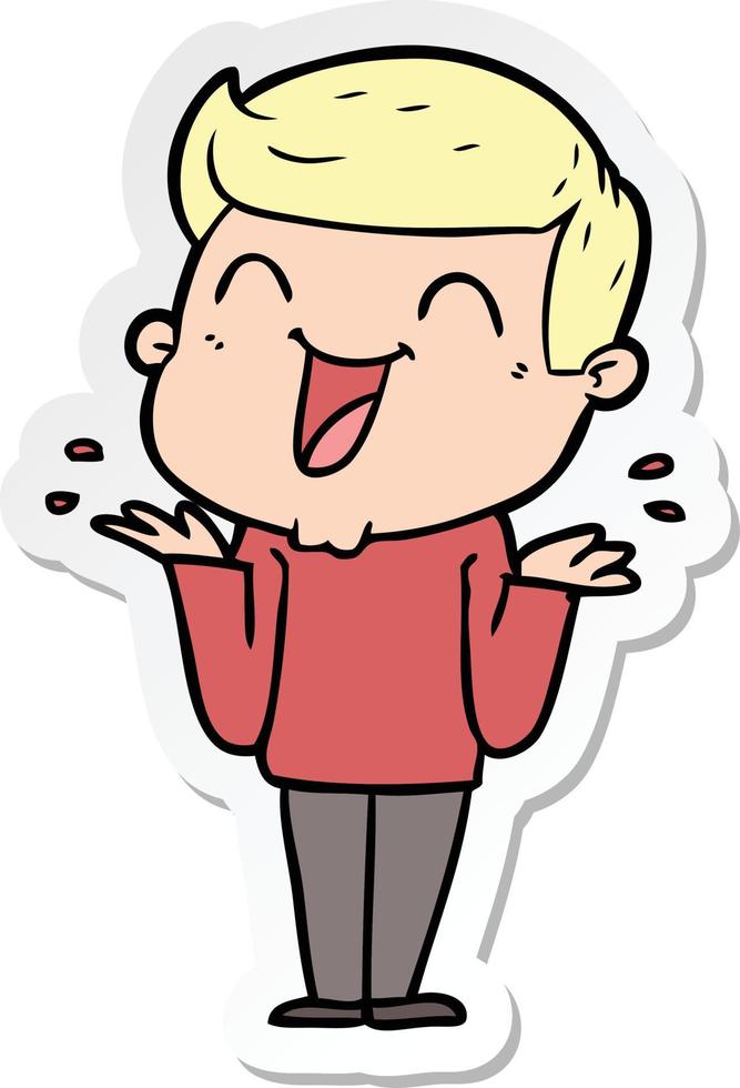 sticker of a cartoon man laughing vector