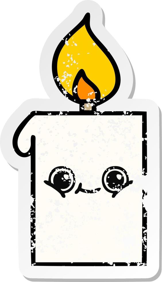 distressed sticker of a cute cartoon lit candle vector