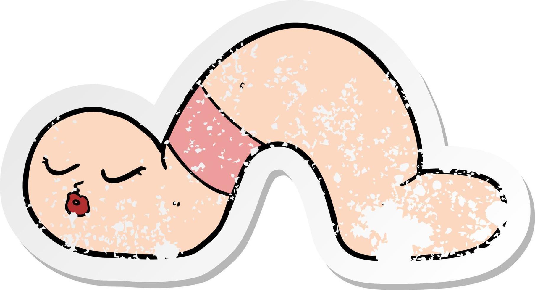 distressed sticker of a cartoon worm vector