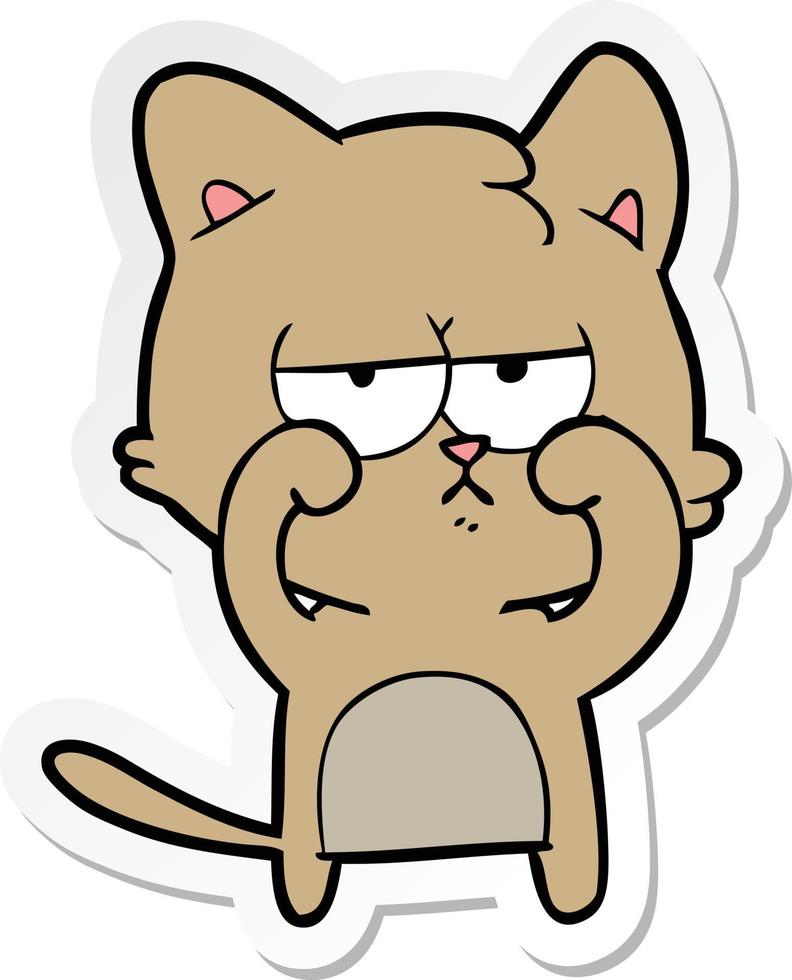 sticker of a tired cartoon cat rubbing eyes vector