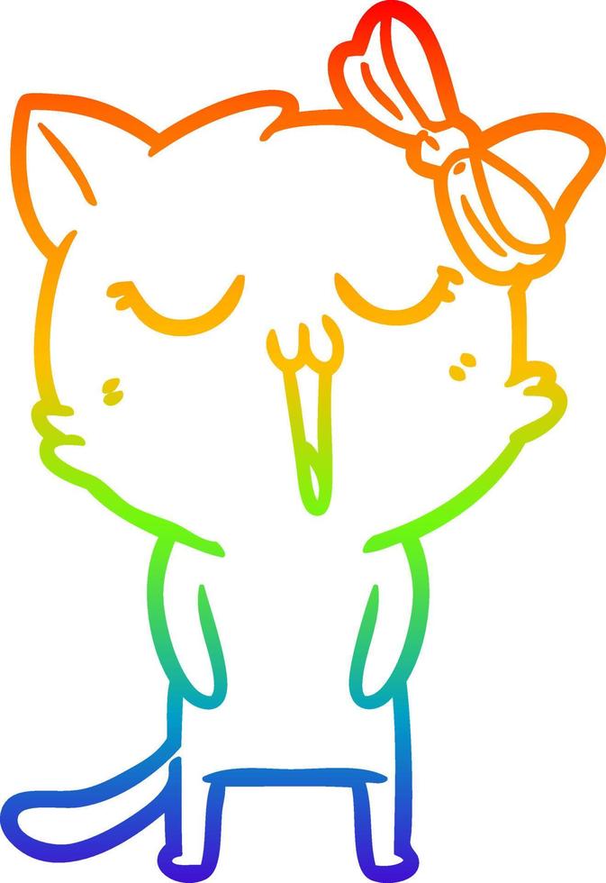 gato de dibujos animados de dibujo de línea de gradiente de arco iris vector