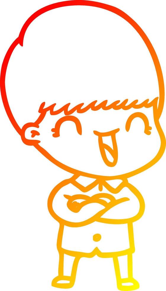 warm gradient line drawing happy cartoon boy vector