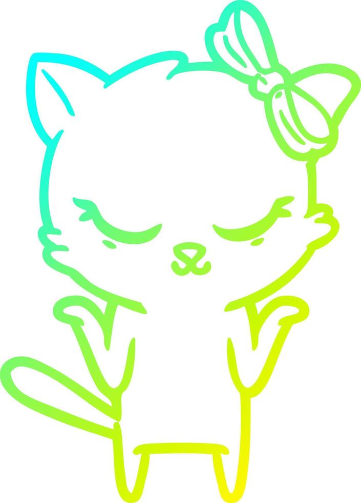 cold gradient line drawing cute cartoon cat with bow vector