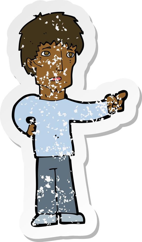 retro distressed sticker of a cartoon pointing man vector