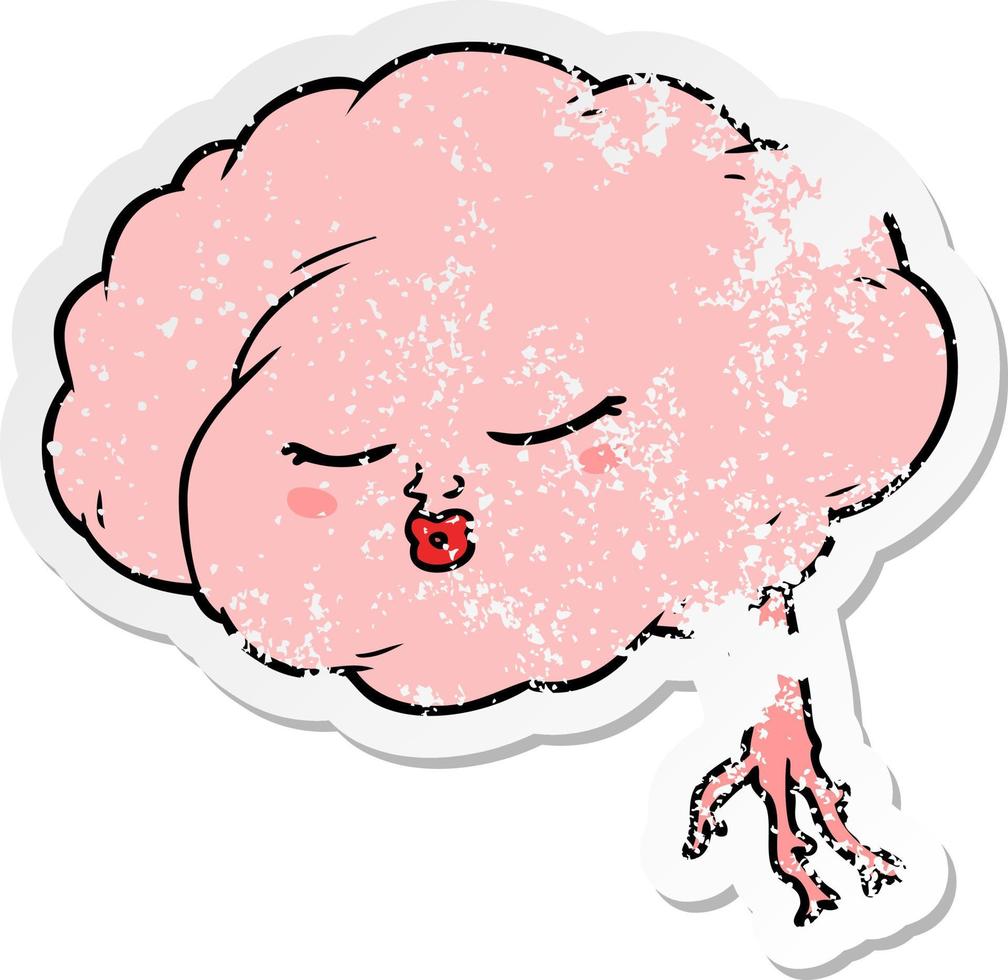 distressed sticker of a cartoon brain vector