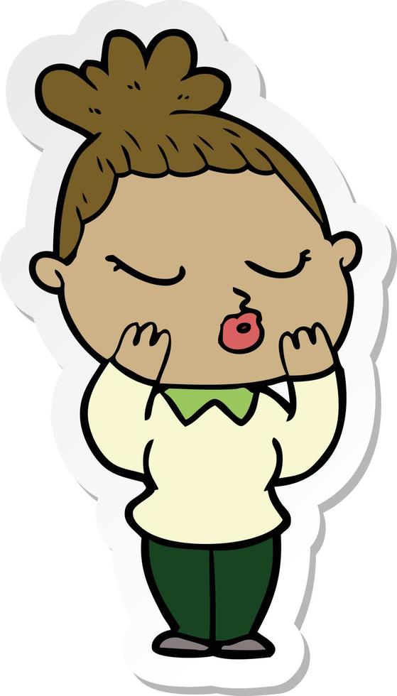 pegatina de una mujer tranquila de dibujos animados vector
