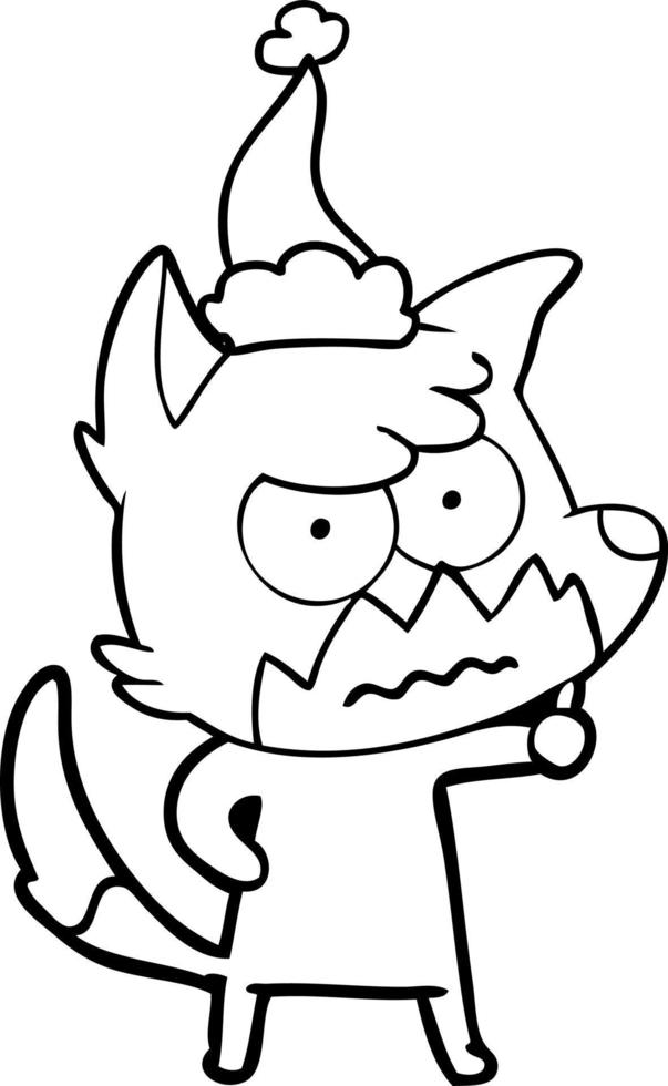 line drawing of a annoyed fox wearing santa hat vector