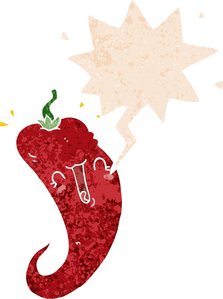 cartoon chili pepper and speech bubble in retro textured style vector