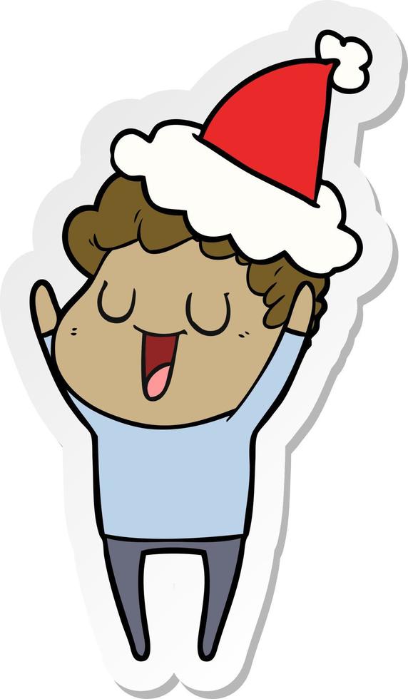 laughing sticker cartoon of a man wearing santa hat vector