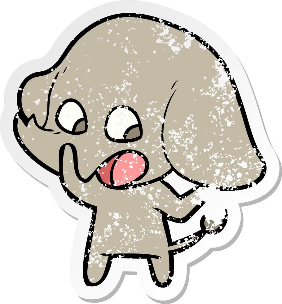 distressed sticker of a cute cartoon elephant vector