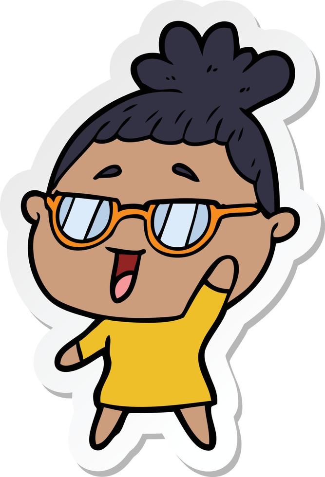 sticker of a cartoon happy woman wearing spectacles vector