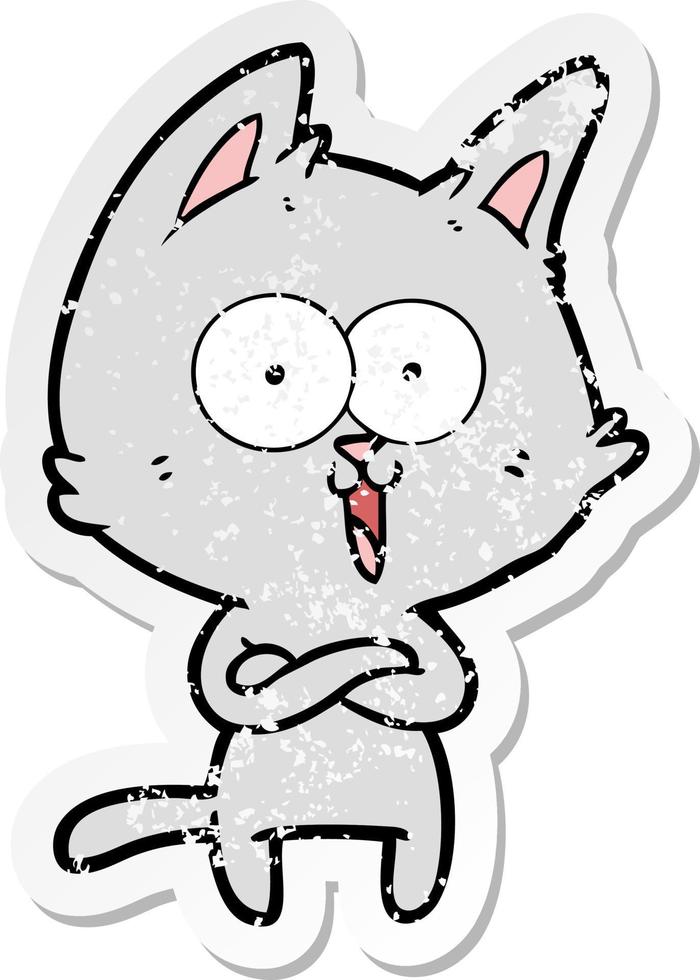 distressed sticker of a funny cartoon cat vector