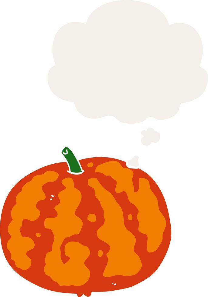 cartoon melon and thought bubble in retro style vector