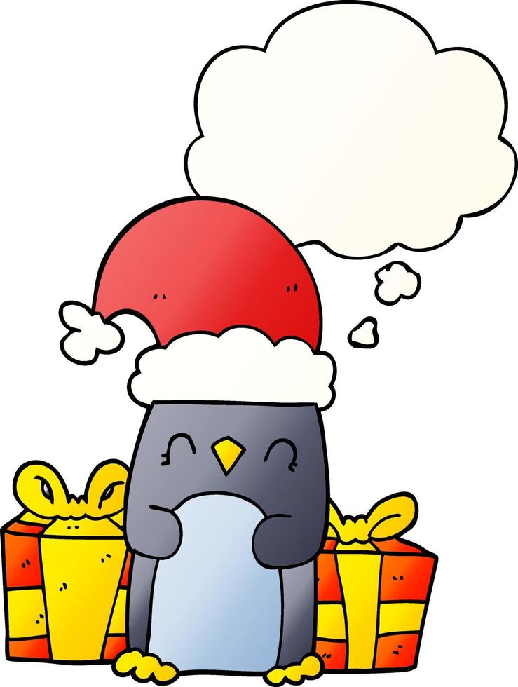 cute christmas penguin and thought bubble in smooth gradient style vector