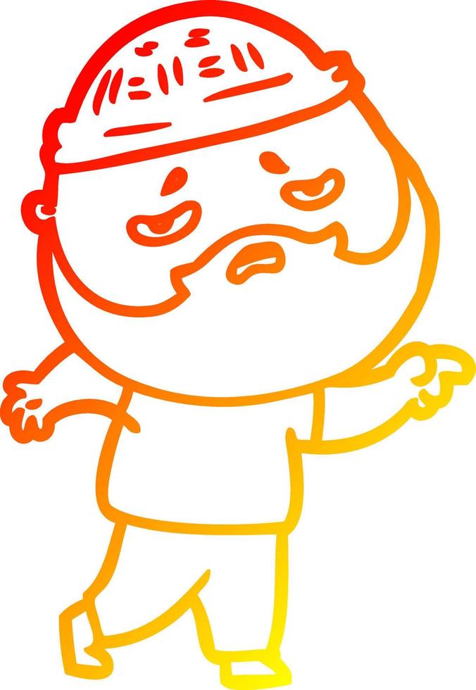 warm gradient line drawing cartoon worried man with beard vector