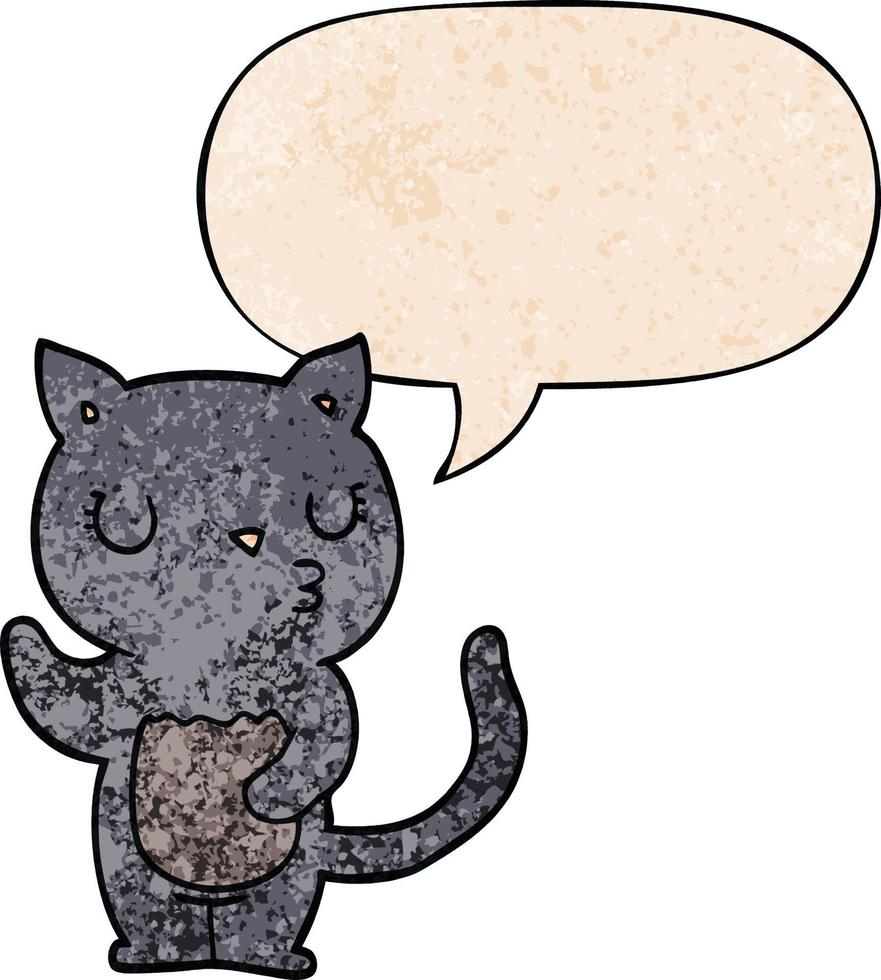 cute cartoon cat and speech bubble in retro texture style vector