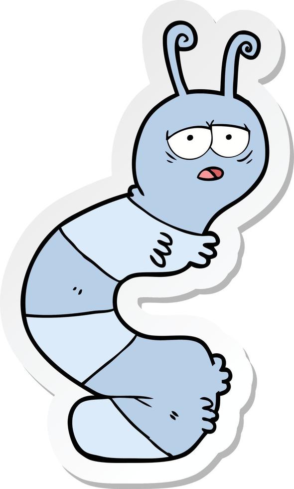 sticker of a cartoon tired caterpillar vector