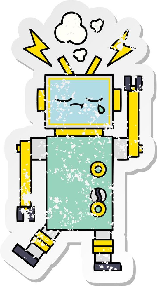 distressed sticker of a cute cartoon robot vector