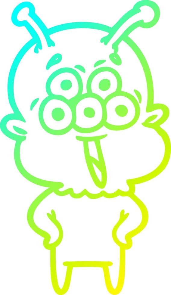 cold gradient line drawing happy cartoon alien vector