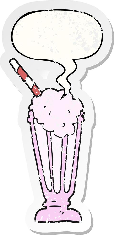 cartoon milkshake and speech bubble distressed sticker vector