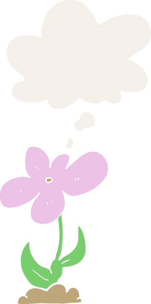 flor de dibujos animados y burbuja de pensamiento en estilo retro vector