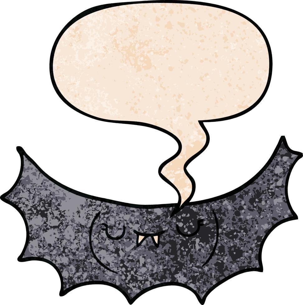 cartoon vampire bat and speech bubble in retro texture style vector