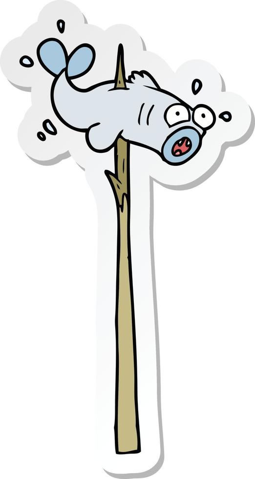 sticker of a speared fish cartoon vector