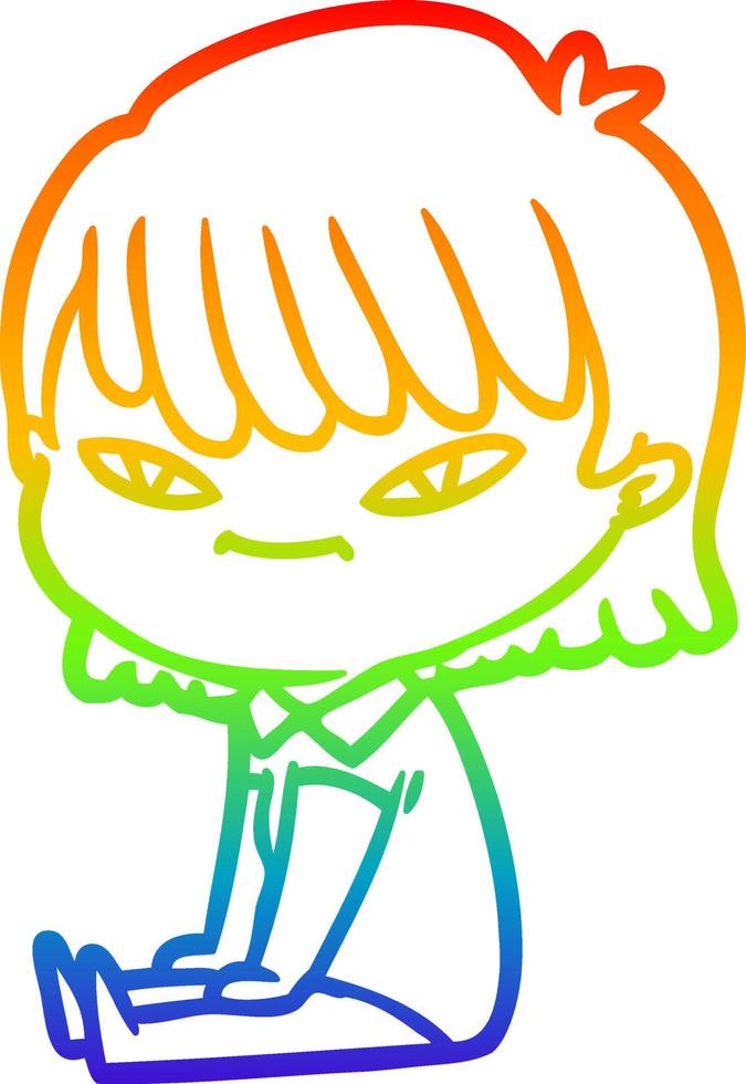rainbow gradient line drawing cartoon woman vector