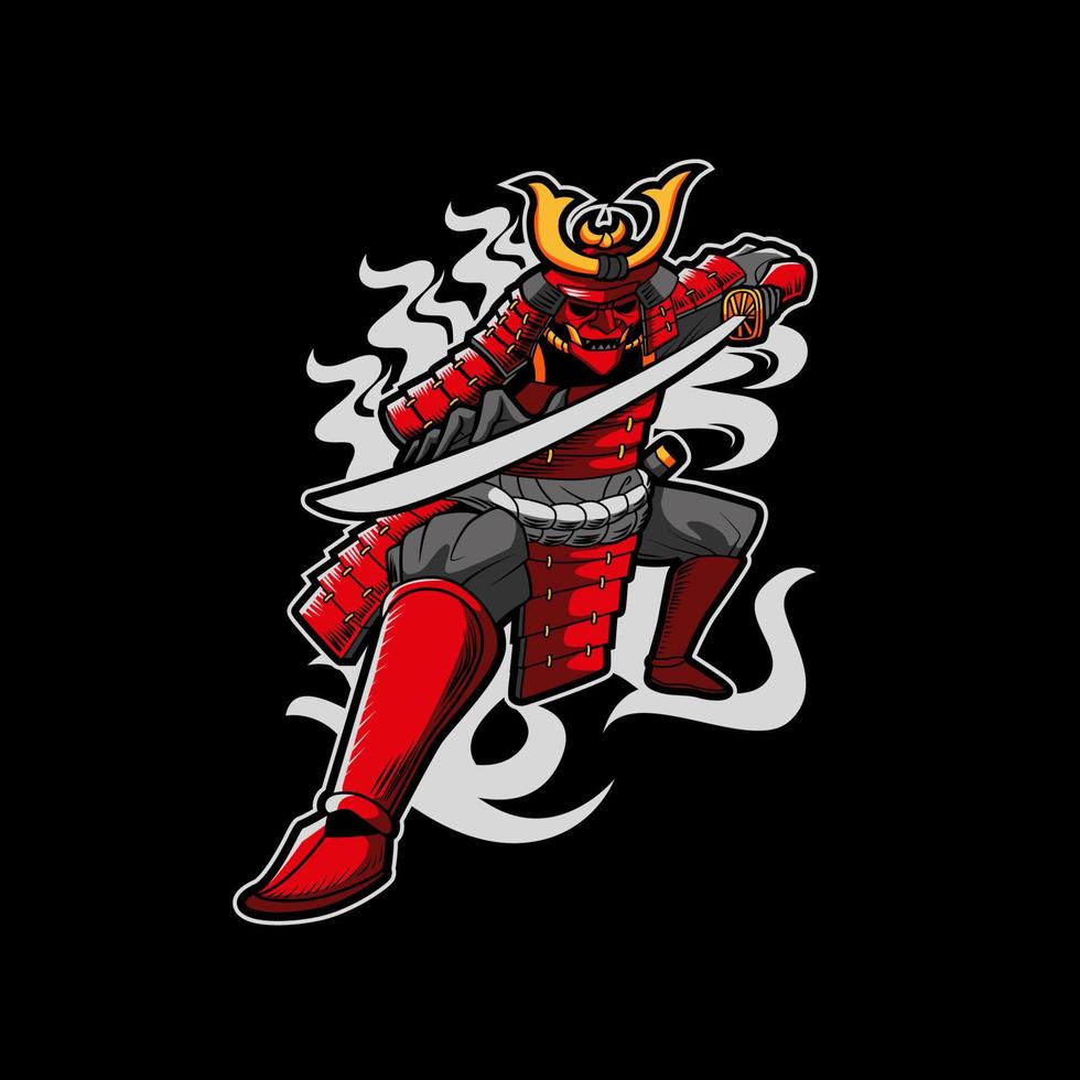 diseño de camiseta de vector de ilustración samurai
