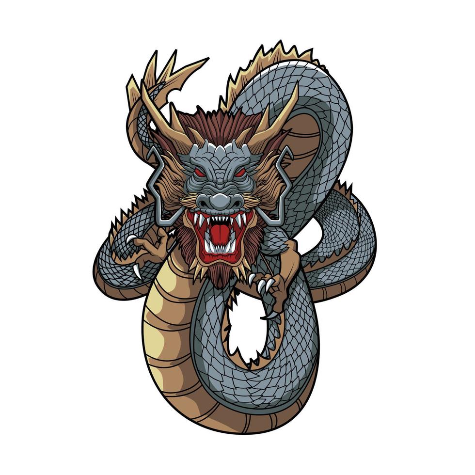 Diseño de ilustración de vector de dragón de llama oriental