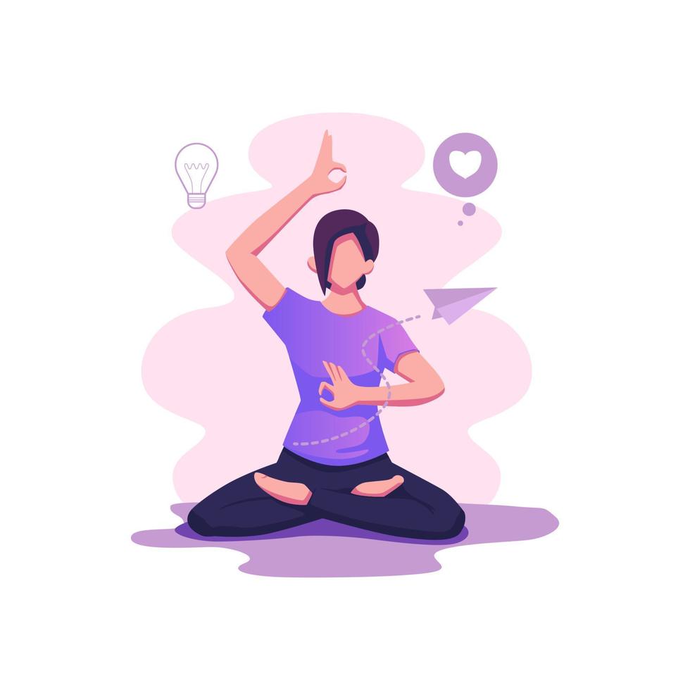 Meditation workflow health benefits for body flat style illustration vector